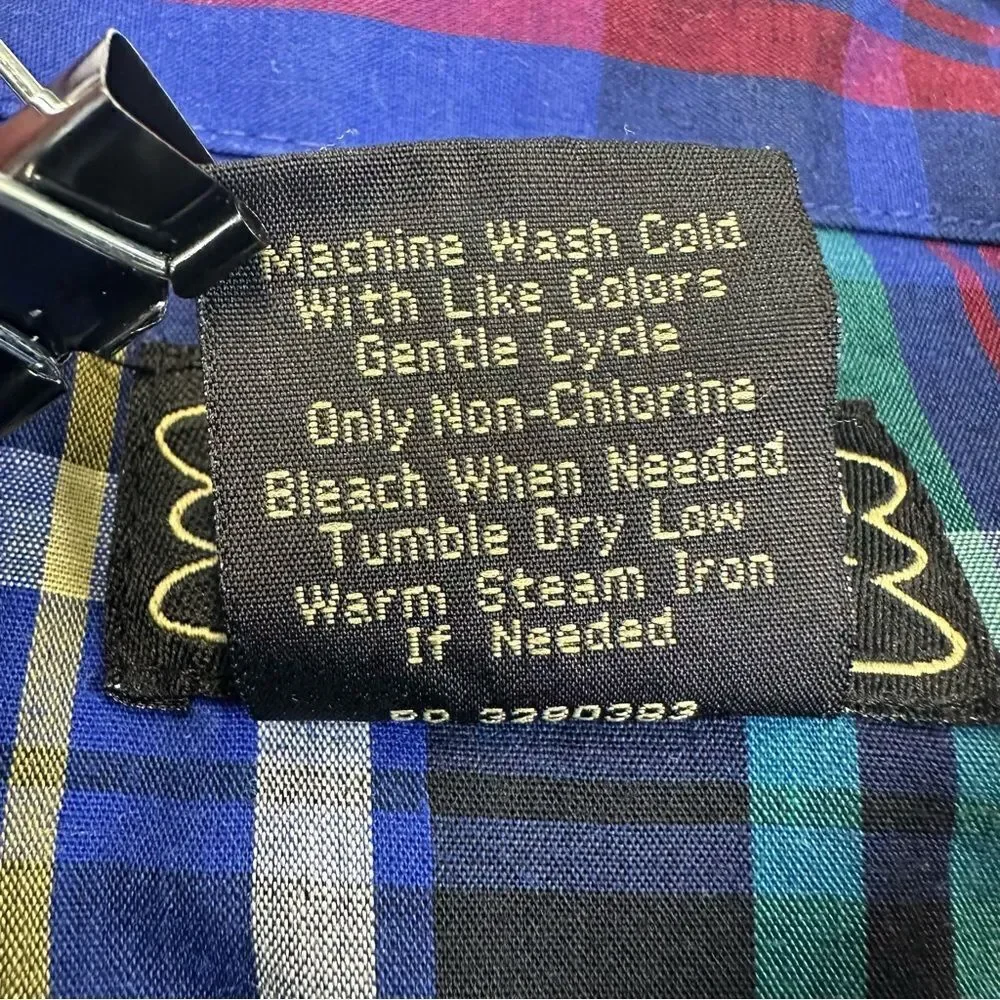 High Noon Pearl Snap Shirt‎ Mens Medium Blue Plaid Western Cowboy Farmer Ranch